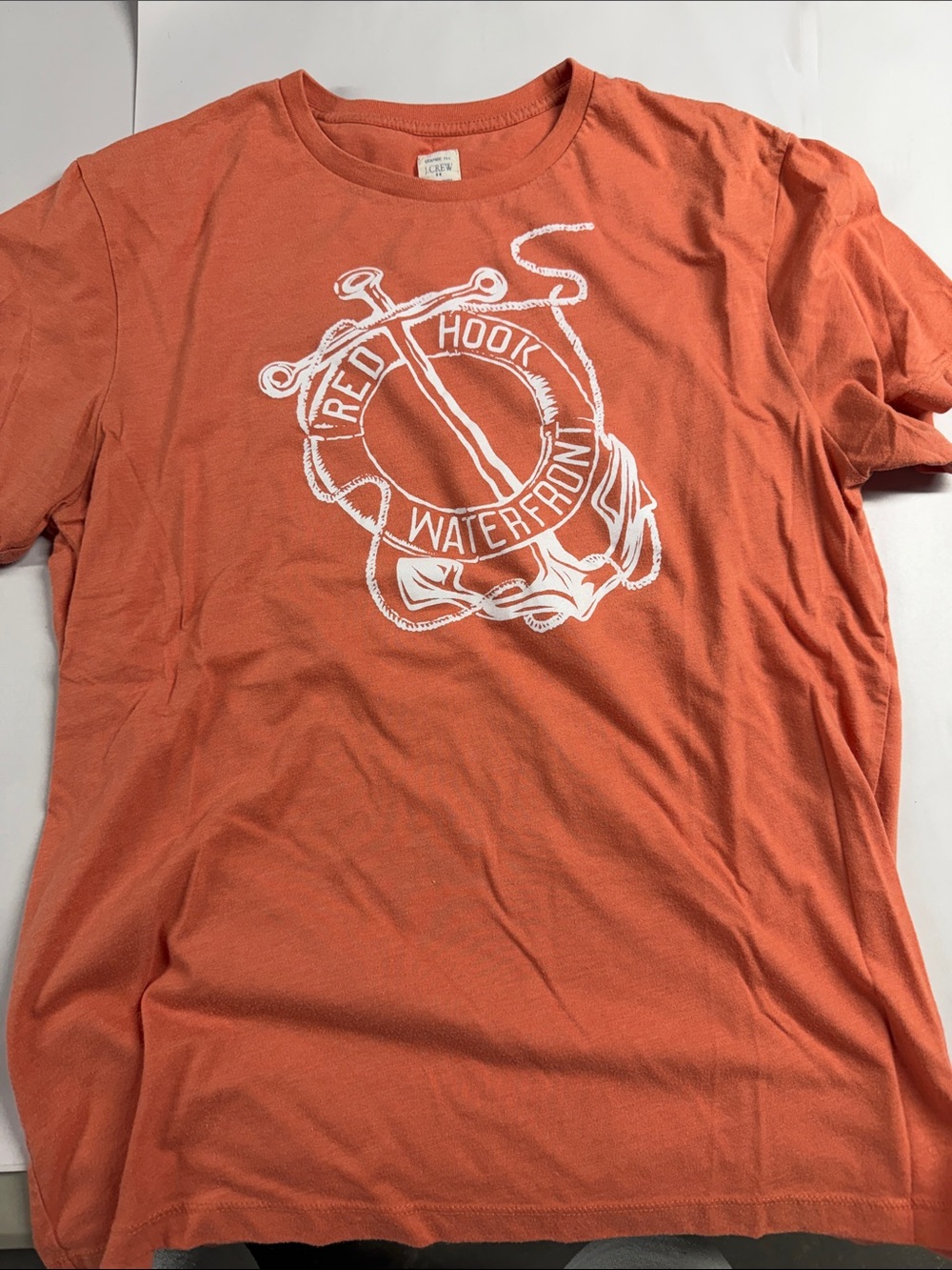 J. Crew Orange Short Sleeve Crewneck with White Waterfront Lifesaver Graphic